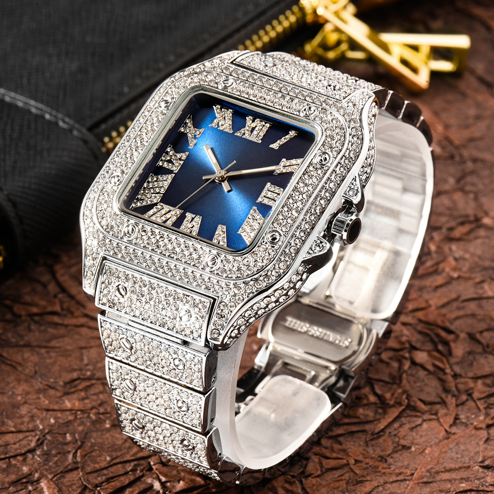 Jewelry And Watches Luxury Brand - MISSFOX Mens Watches Hip Hop Baguette