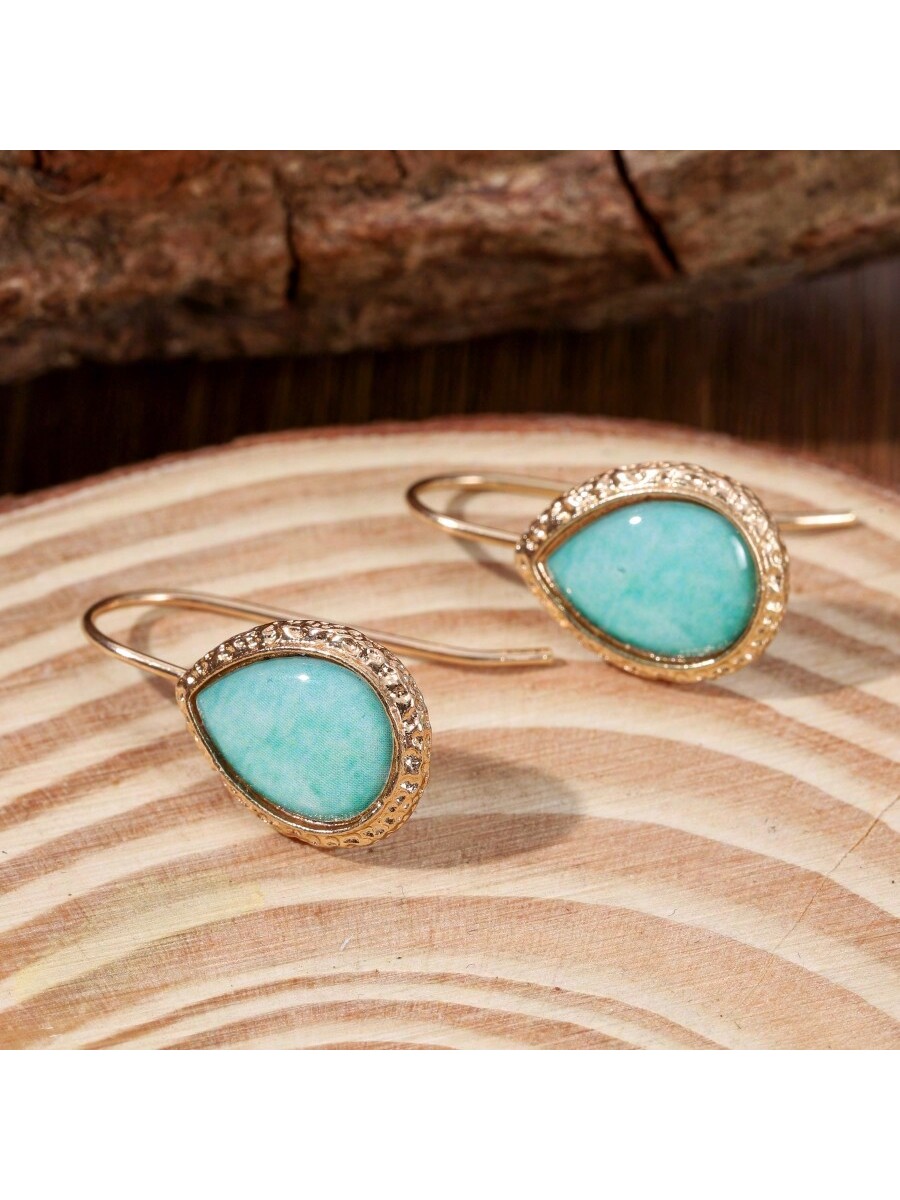 Turquoise Stone Ring - 2PCS Bohemian Teardrop Earrings Turquoise Stone