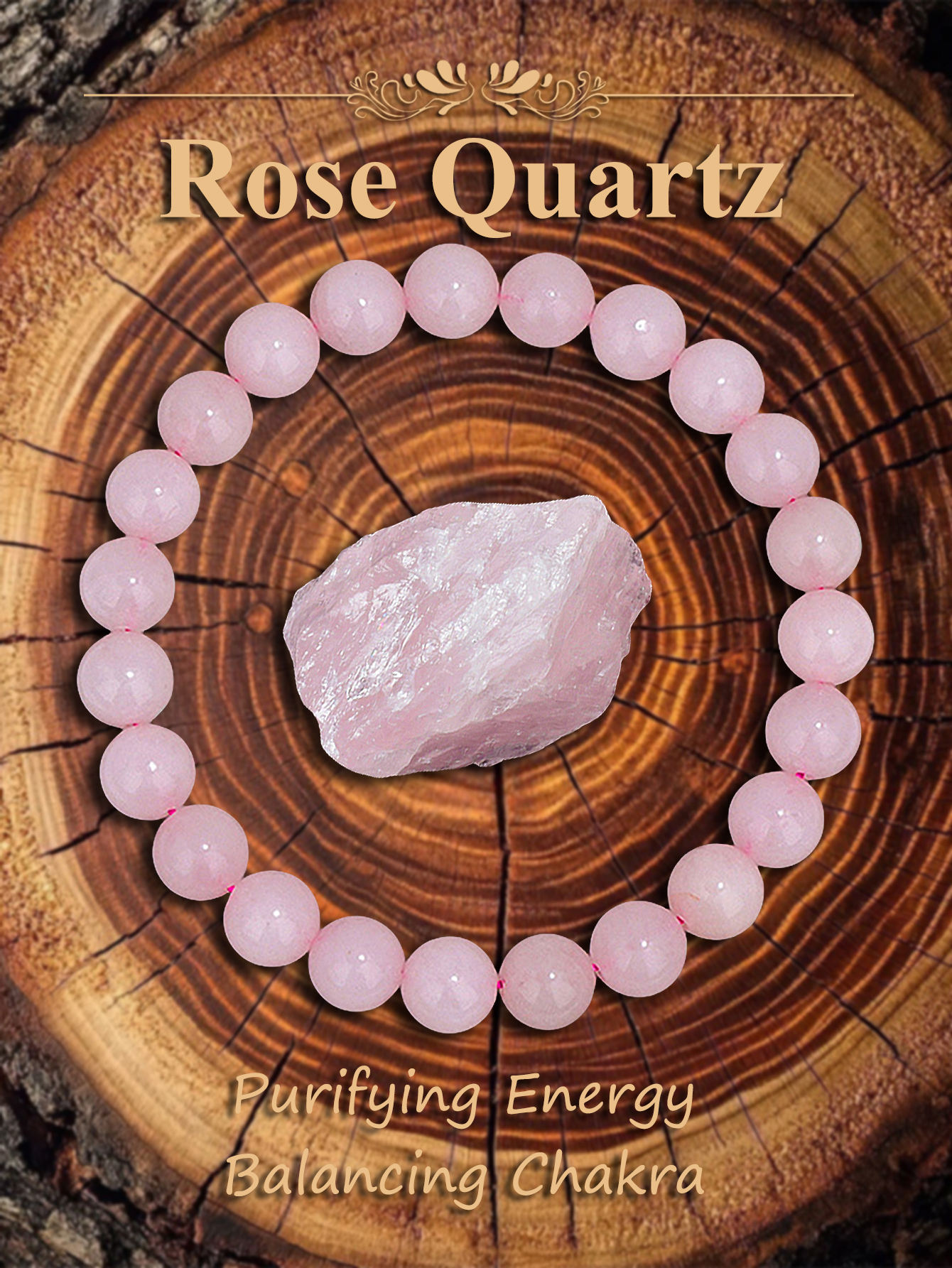 Gemstone Bracelet Healing - Genuine Natural Rose Quartz Stone Bead