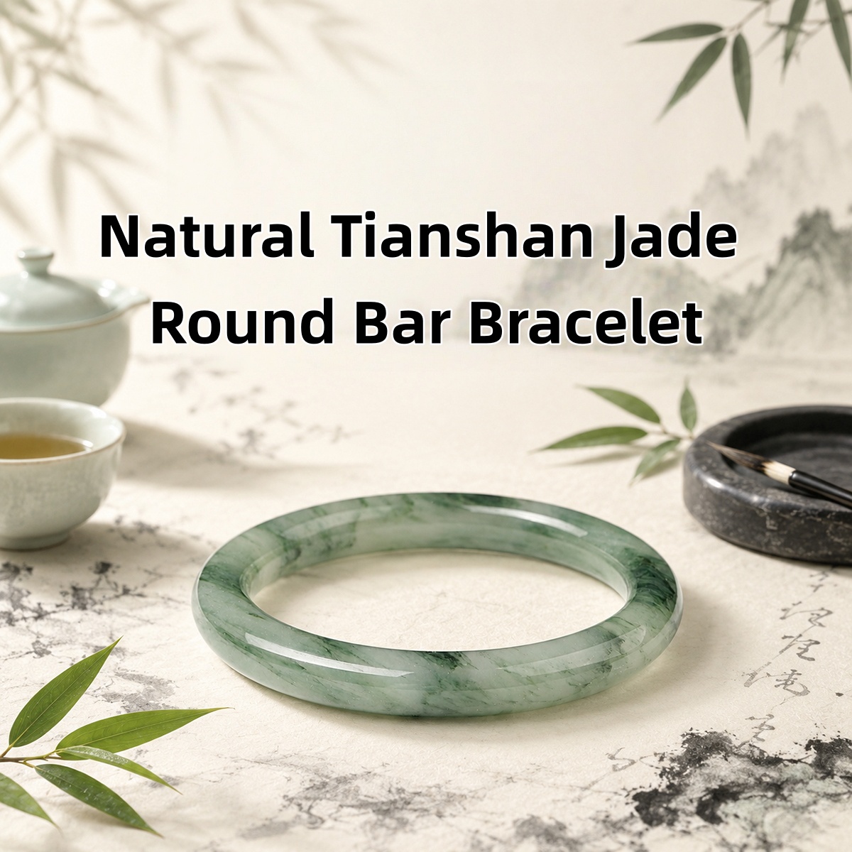 Gemstone Bracelet Healing - Natural Tianshan Jade Round Bar Bracelet