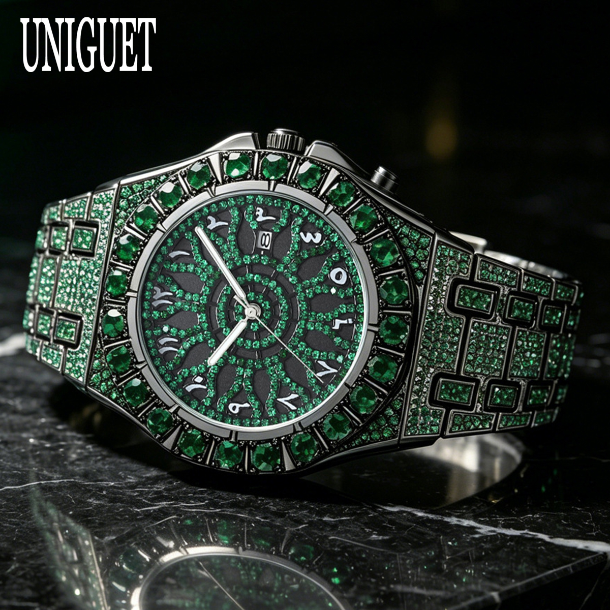 Jewelry And Watches Luxury Brand - Hip Hop Green Ice Wristwatch Men