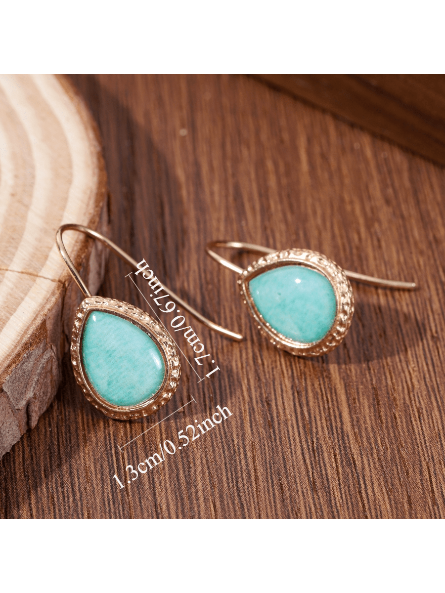 2PCS Bohemian Teardrop Earring - Turquoise Stone Ring recensie en prijs