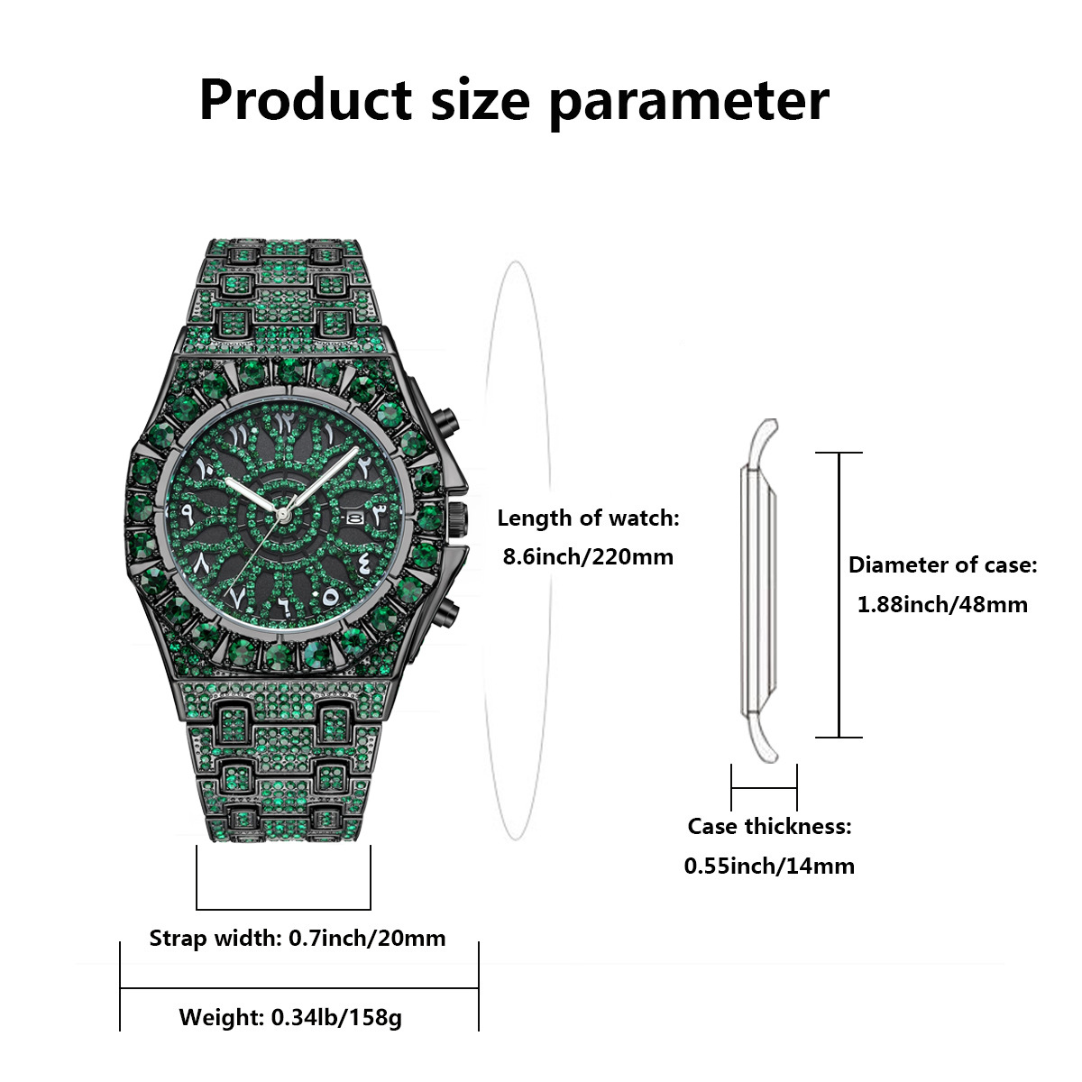 Hip Hop Green Ice Wristwatch M - Jewelry And Watches Luxury Brand recensie en prijs
