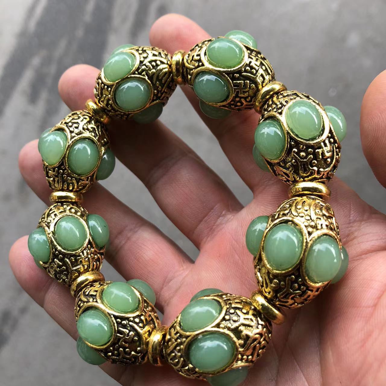 Vintage Bronze Inlaid Green Ja - Gemstone Bracelet Healing recensie en prijs