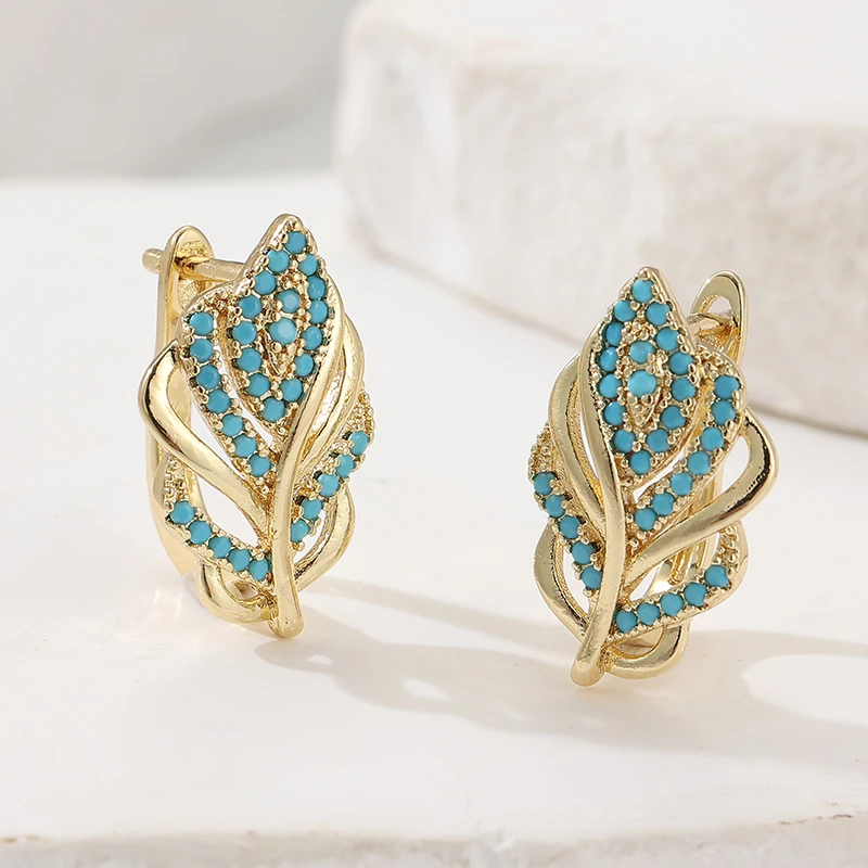 Creative Leaf Shaped Hoop Earr - Turquoise Stone Ring recensie en prijs