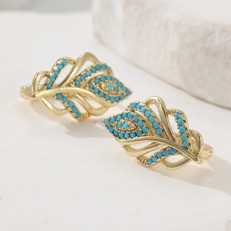 Creative Leaf Shaped Hoop Earr - Turquoise Stone Ring recensie en prijs