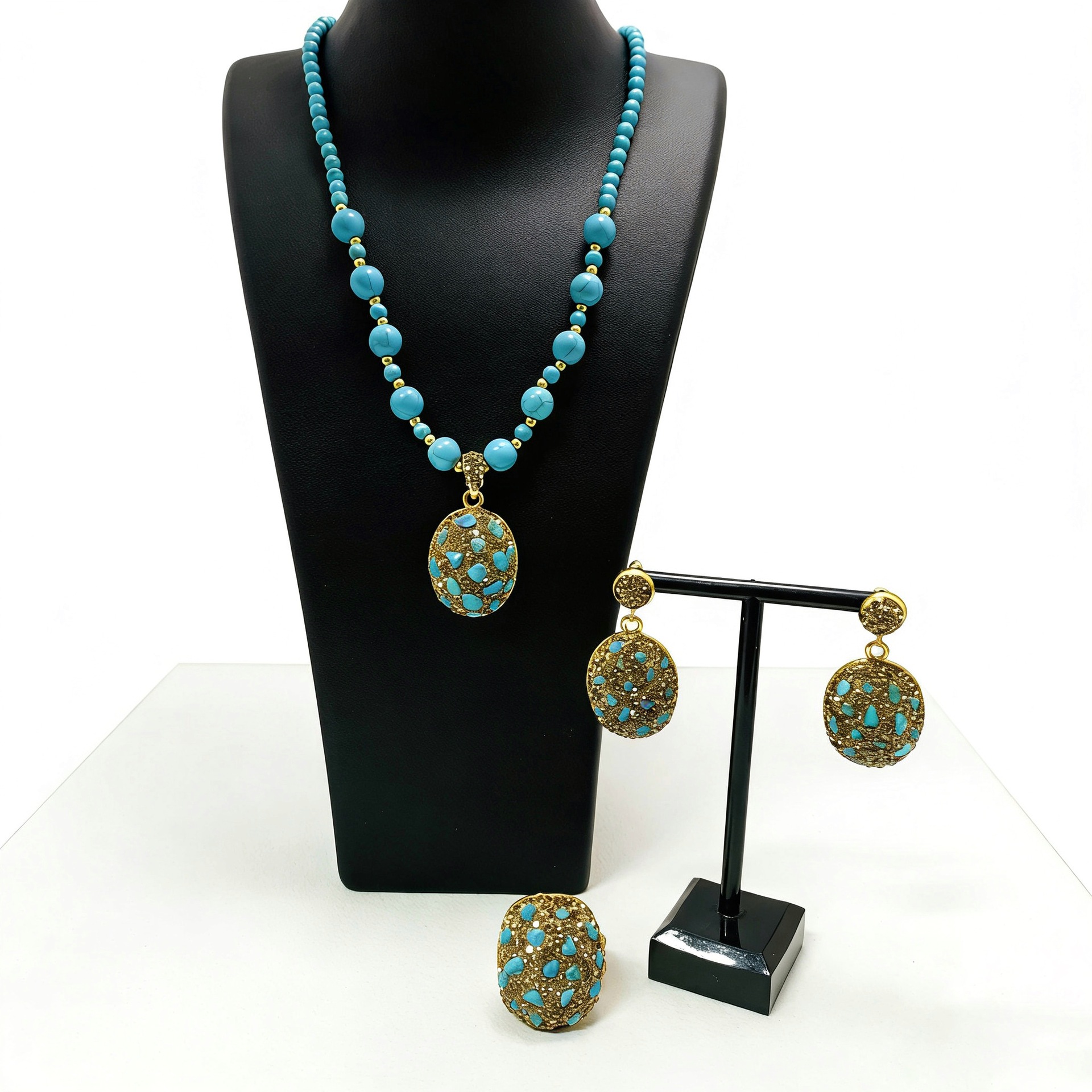 Crystal Turquoise Necklace Ear - Turquoise Stone Ring recensie en prijs